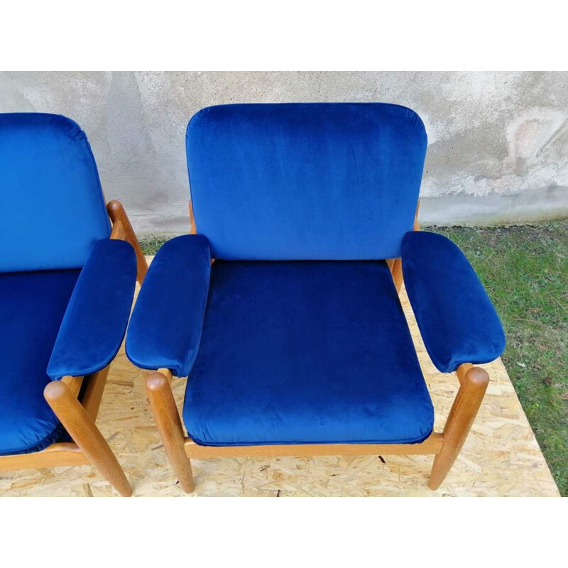 Pair of vintage blue Armchairs, Scandinavian 1960s