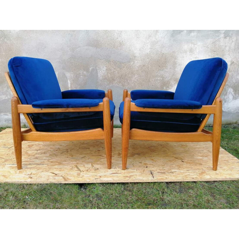 Pair of vintage blue Armchairs, Scandinavian 1960s