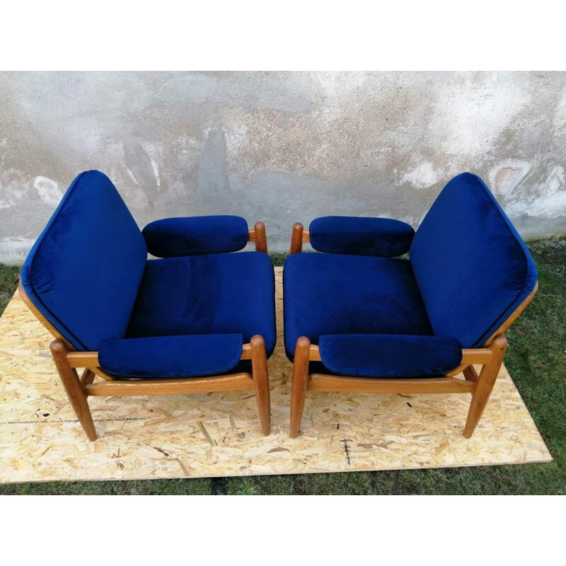 Paire de fauteuils vintage bleus, Scandinave 1960