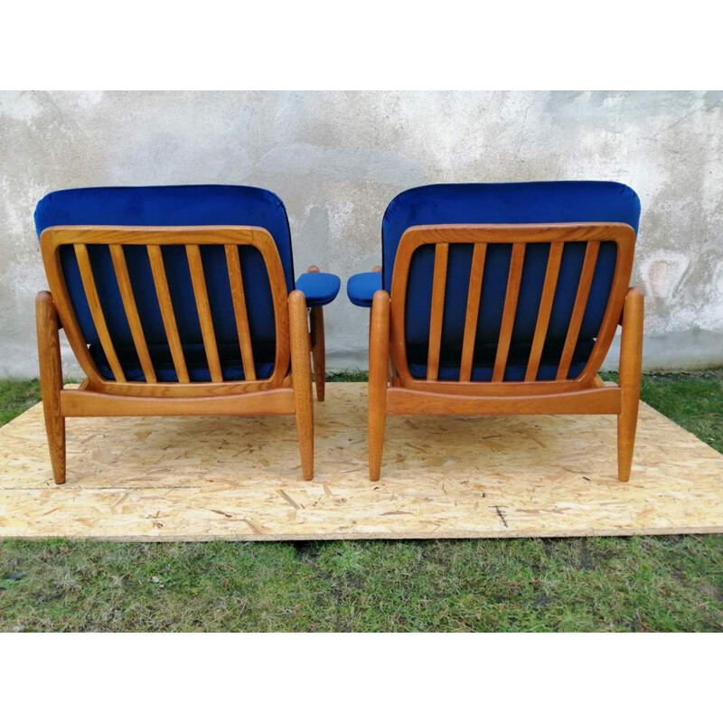 Pair of vintage blue Armchairs, Scandinavian 1960s