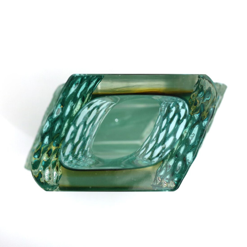 Vaso vintage in vetro di Murano verde e giallo di Mandruzzato 1960