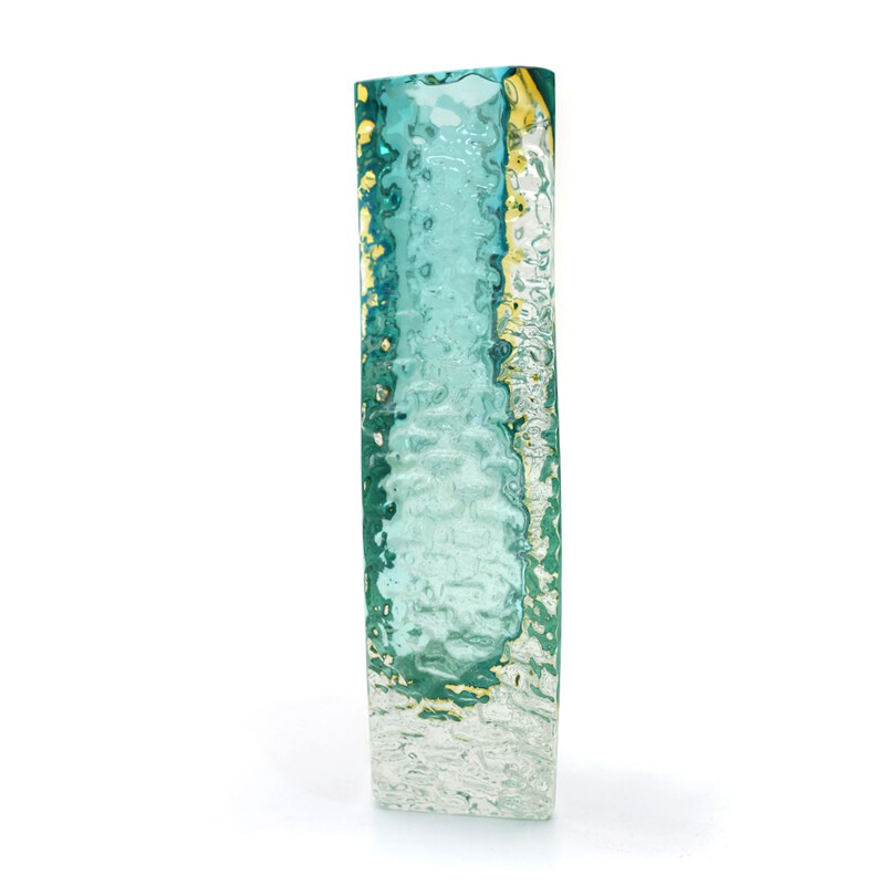 Vase vintage en verre de Murano vert et jaune par Mandruzzato 1960