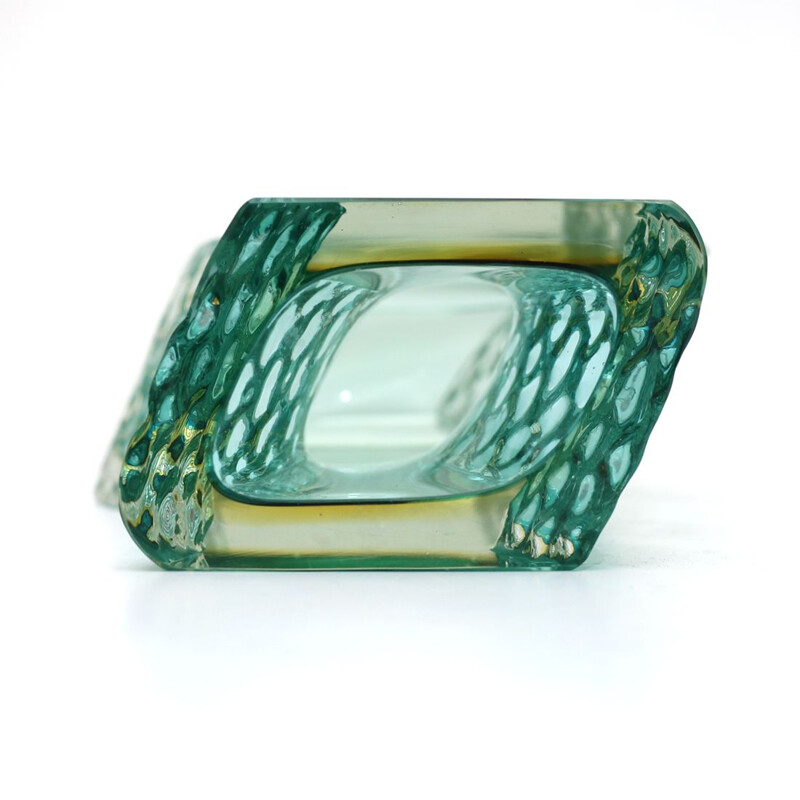 Jarrón vintage de cristal de Murano verde y amarillo de Mandruzzato 1960