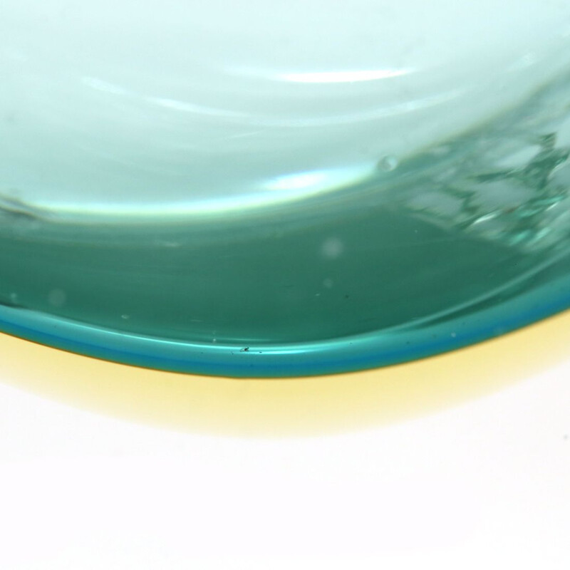 Jarrón vintage de cristal de Murano verde y amarillo de Mandruzzato 1960