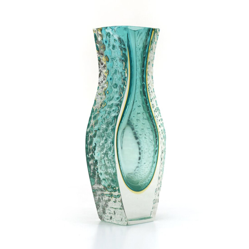 Vintage Green and yellow Murano glass vase by Mandruzzato 1960s