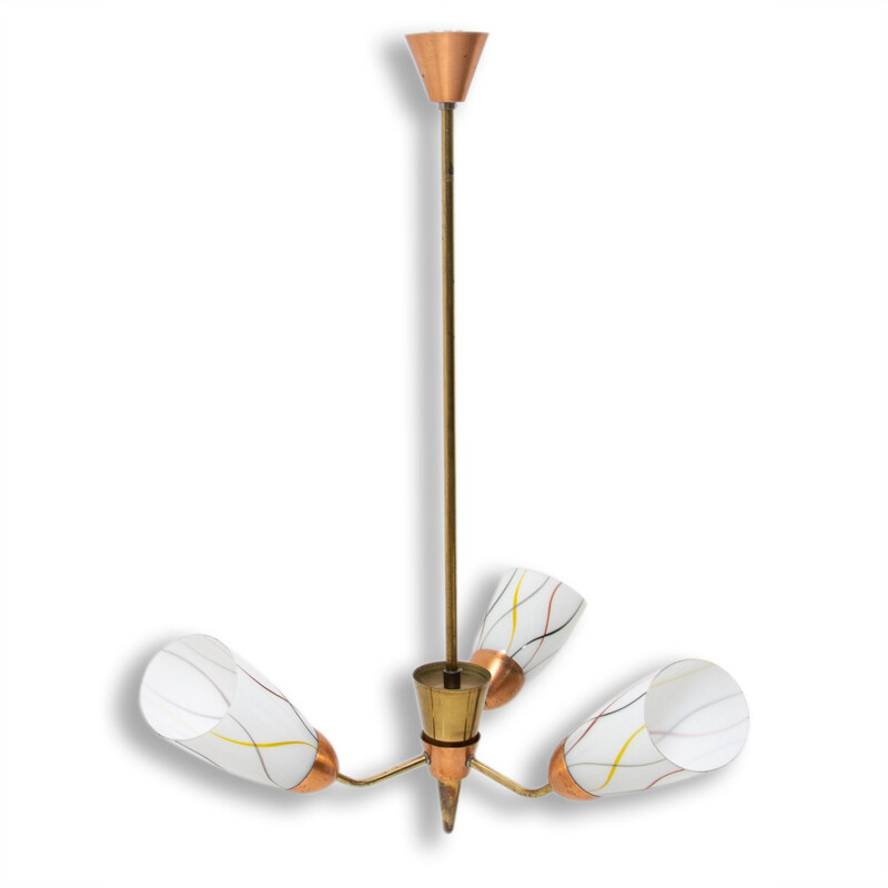 Vintage flower hanging lamp, Czechoslovakia 1960s