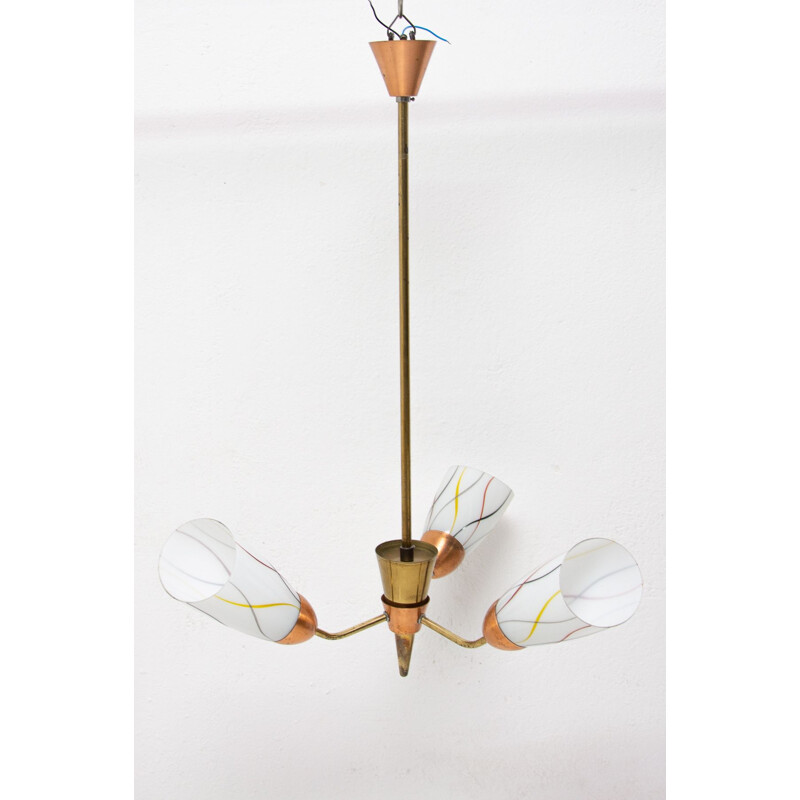 Vintage flower hanging lamp, Czechoslovakia 1960s