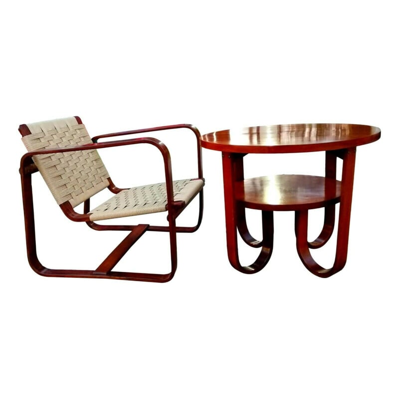 Vintage coffee table and armchair set by Giuseppe Pagano for Gino Maggioni, 1940