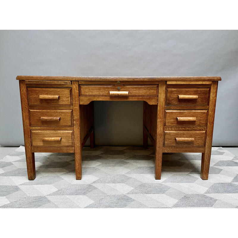 Large vintage Wooden Desk with Drawers Oak 1950s