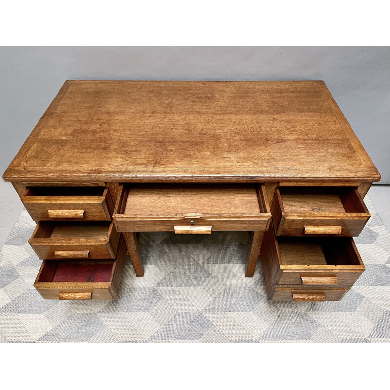 Large vintage Wooden Desk with Drawers Oak 1950s