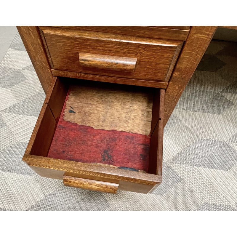 Large vintage Wooden Desk with Drawers Oak 1950s