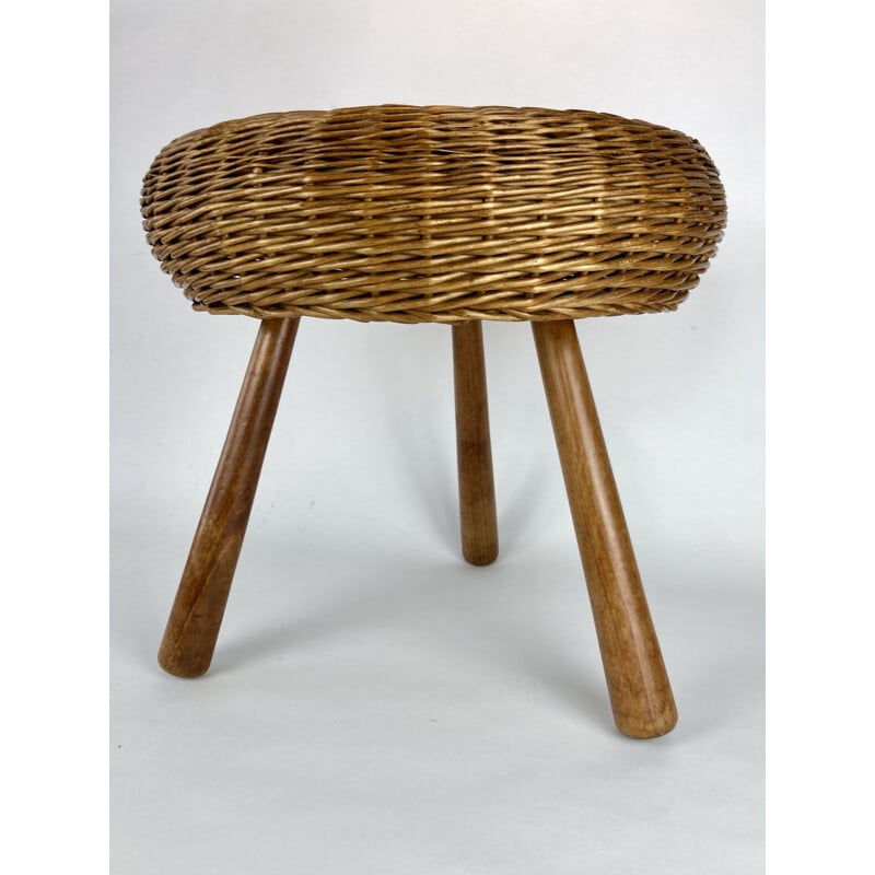 Vintage Wicker Side table  Stool by Tony Paul