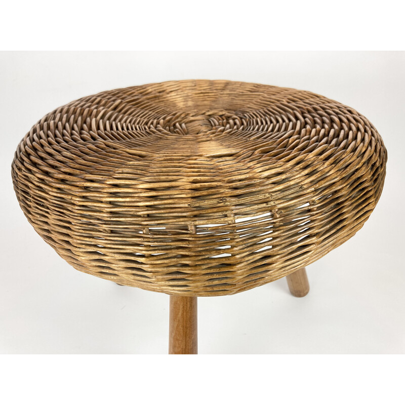 Vintage Wicker Side table  Stool by Tony Paul