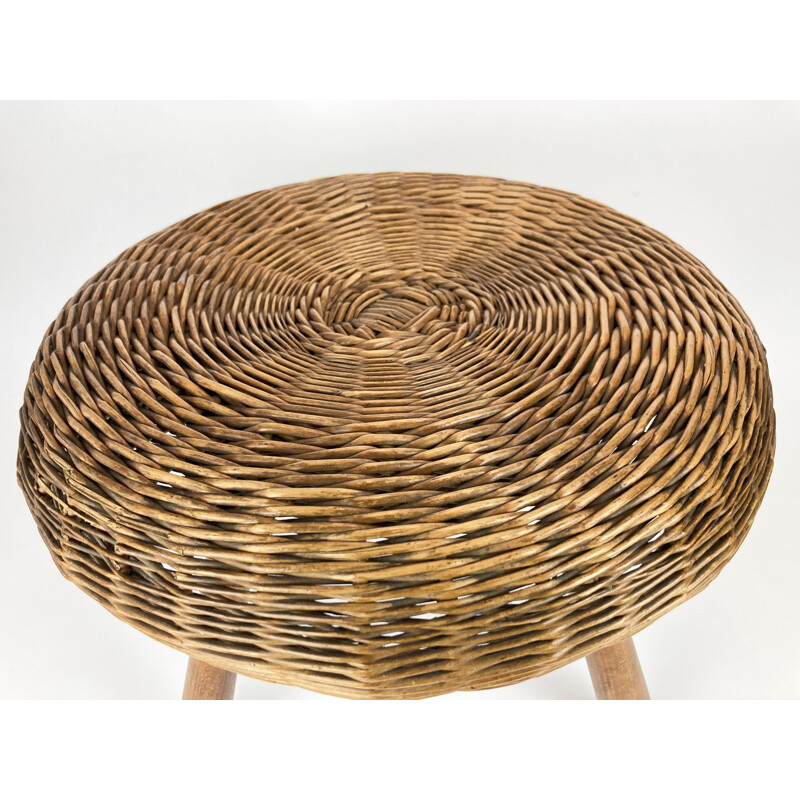 Vintage Wicker Side table  Stool by Tony Paul