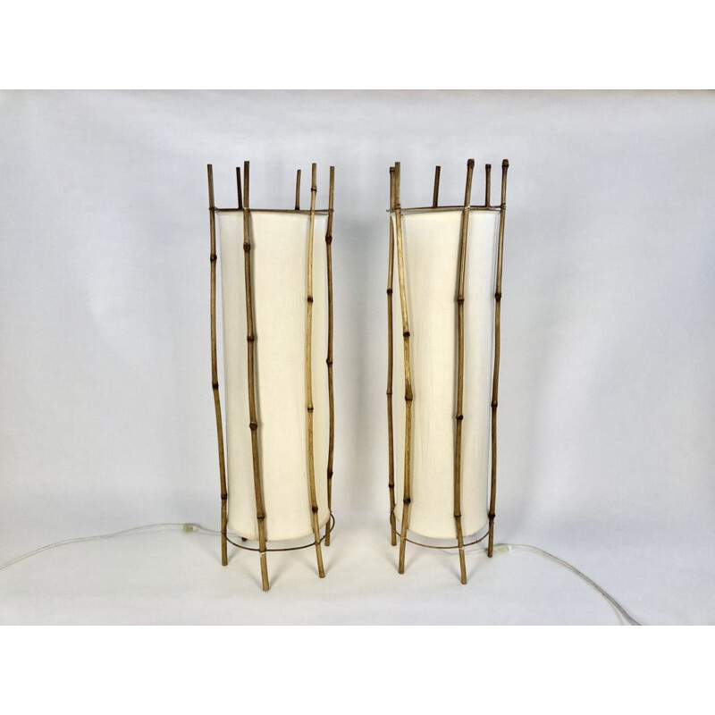 Pair of vintage Bamboo floor lamps, France 1950s