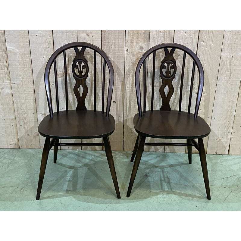 Pair of vintage Ercol beech chairs 1970s