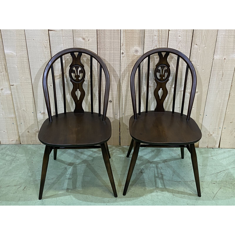 Pair of vintage Ercol beech chairs 1970s