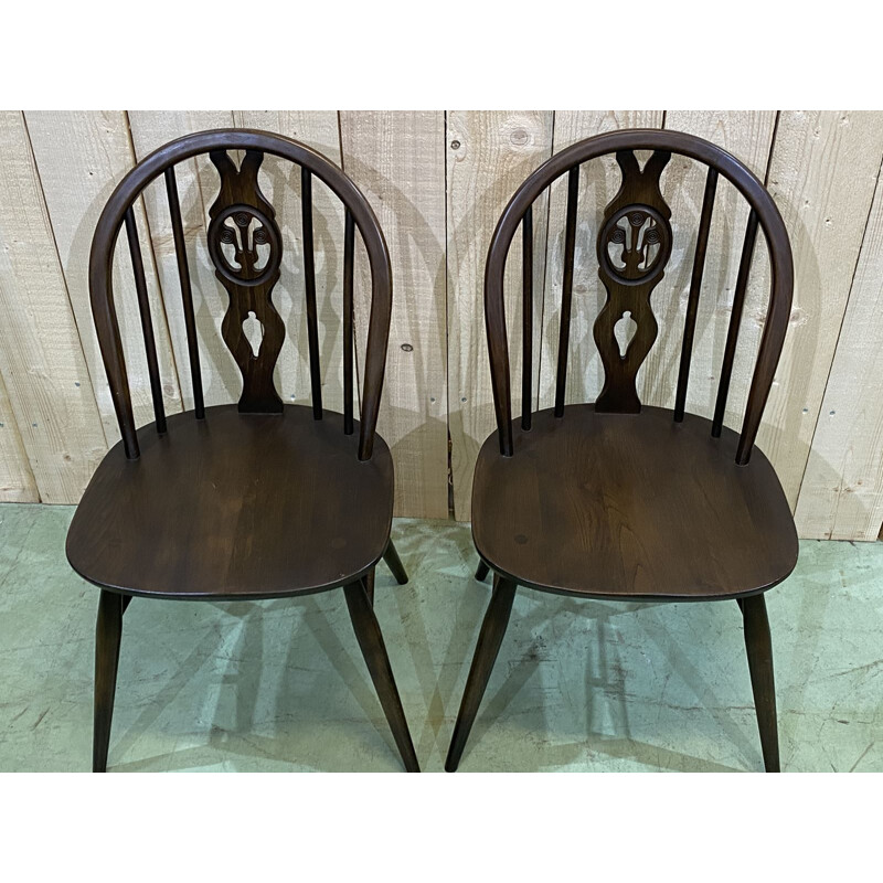 Pair of vintage Ercol beech chairs 1970s