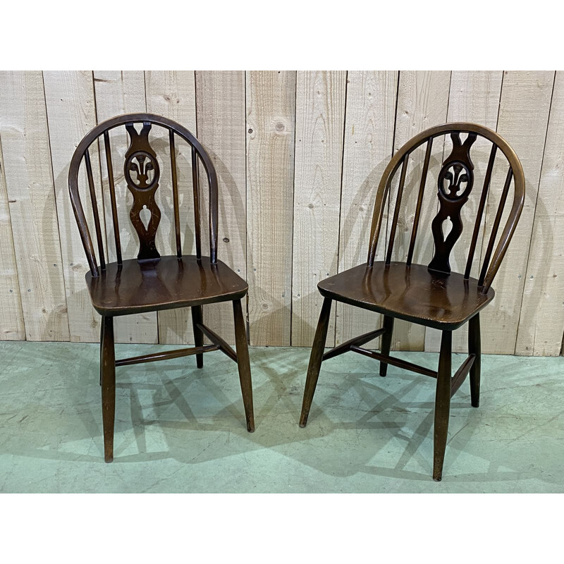 Pair of vintage Ercol beech chairs 1970s