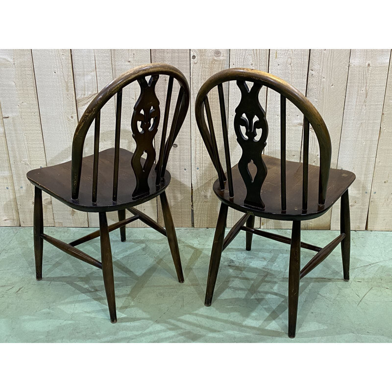 Pair of vintage Ercol beech chairs 1970s