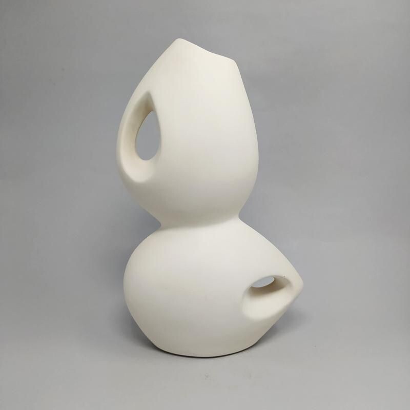 Pair of vintage Space Age White Ceramic Vases, Italy 1960s