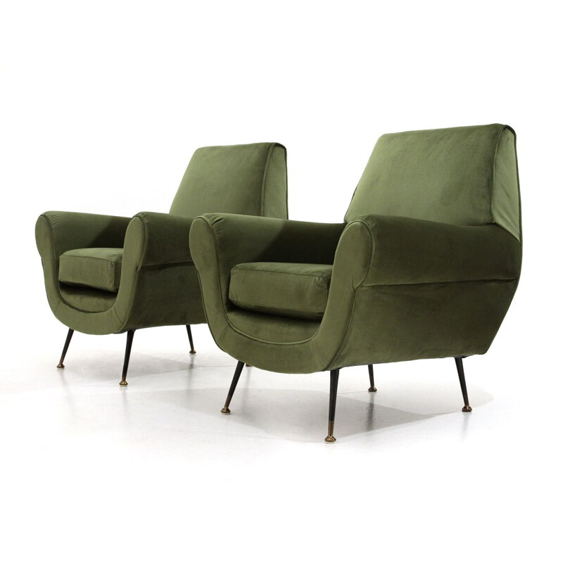 Paar Vintage-Sessel aus grünem Samt , Italien 1950