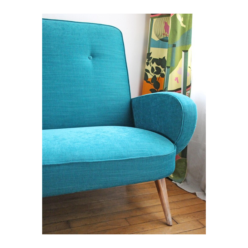Canapé vintage bleu en tissu - 1950