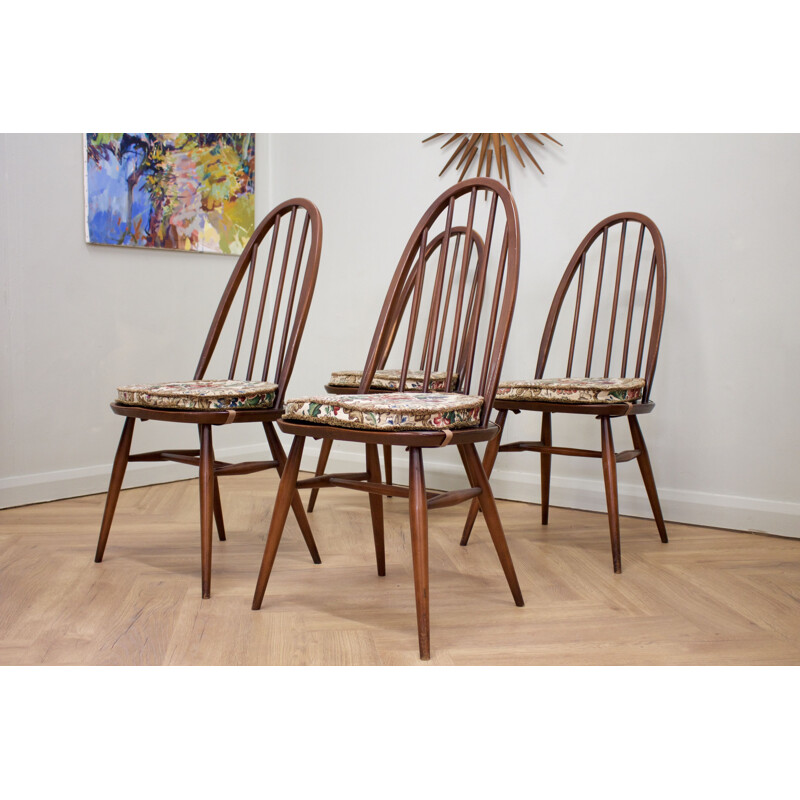 Set of 4 vintage Elm Windsor Dining Chairs by Lucian Ercolani for Ercol, UK 1960s