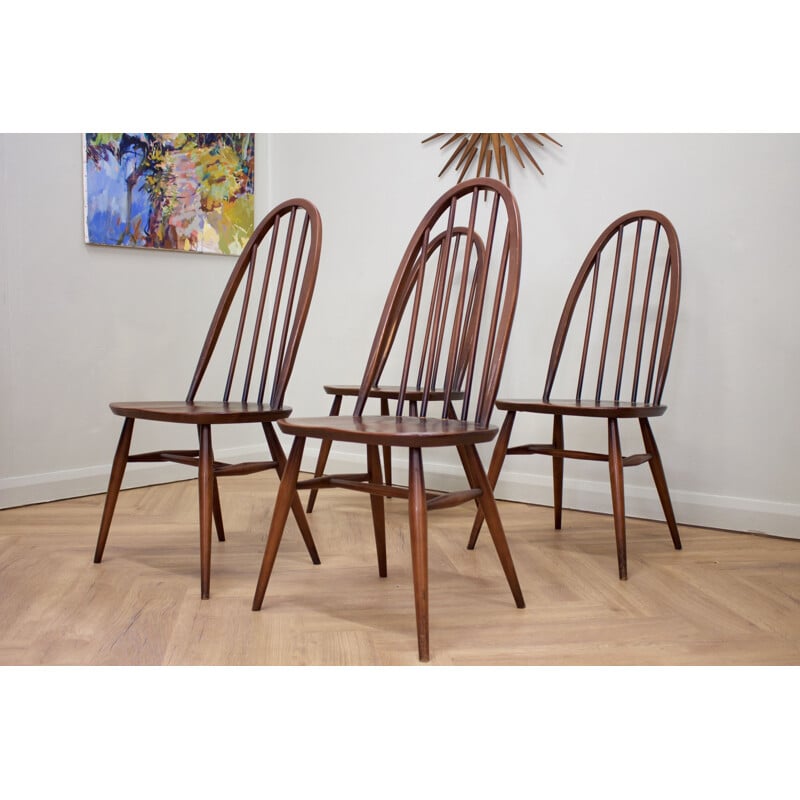 Set of 4 vintage Elm Windsor Dining Chairs by Lucian Ercolani for Ercol, UK 1960s