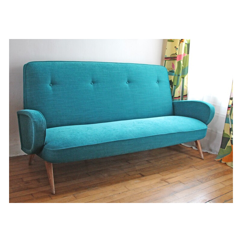 Canapé vintage bleu en tissu - 1950