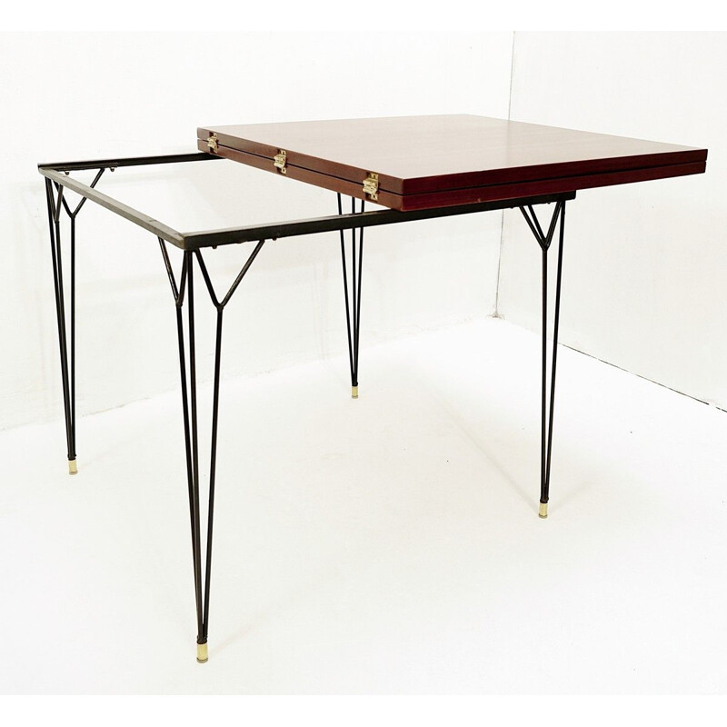 Vintage wallet table with black metal legs