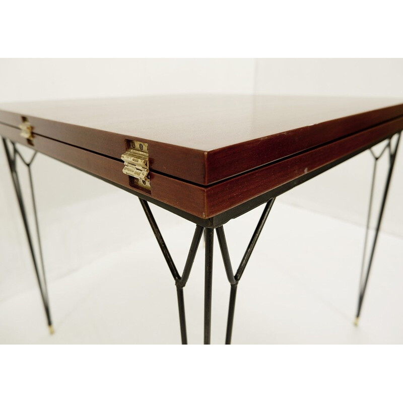 Vintage wallet table with black metal legs