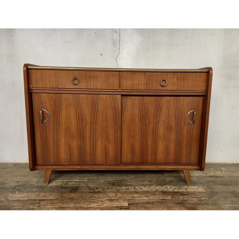 Vintage walnut sliding door sideboard, Scandinavian 1950s