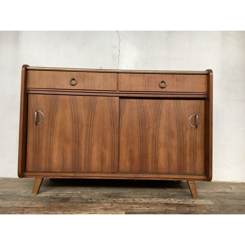 Enfilade vintage porte coulissante en noyer, Scandinave 1950