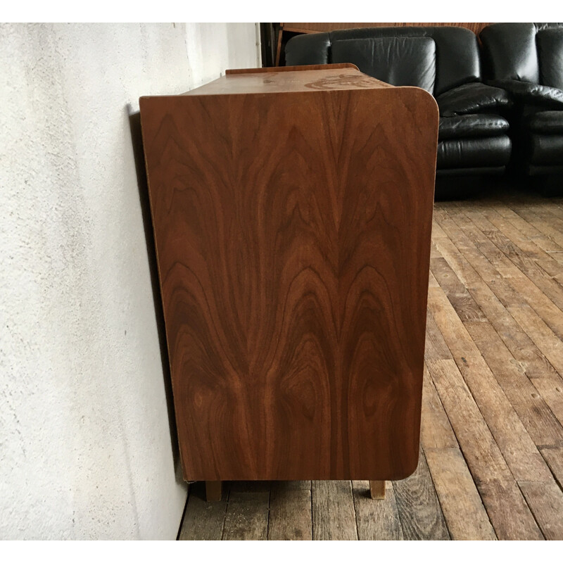 Vintage walnut sliding door sideboard, Scandinavian 1950s