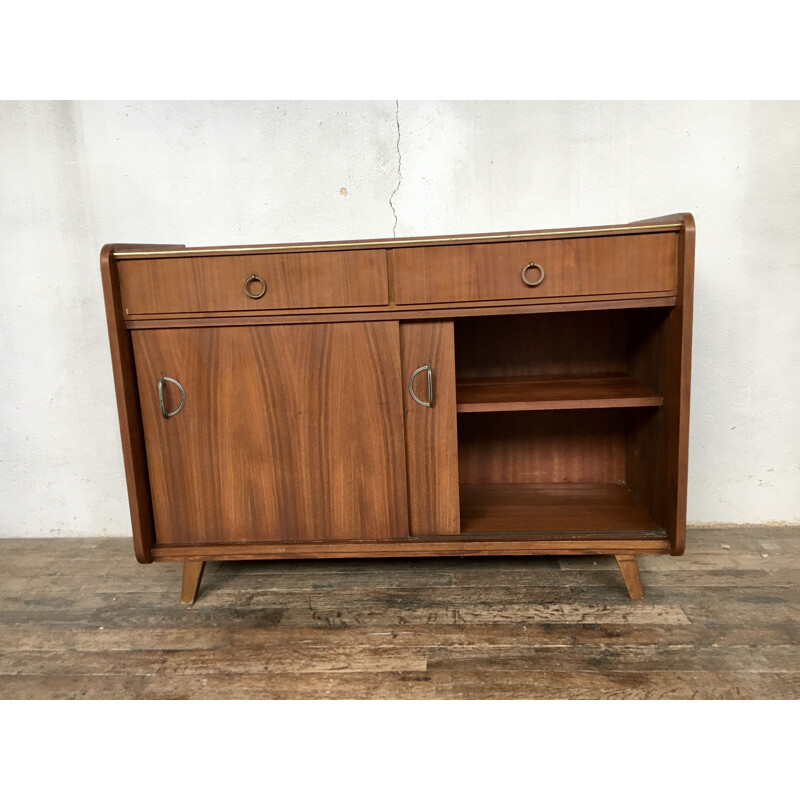 Vintage walnut sliding door sideboard, Scandinavian 1950s