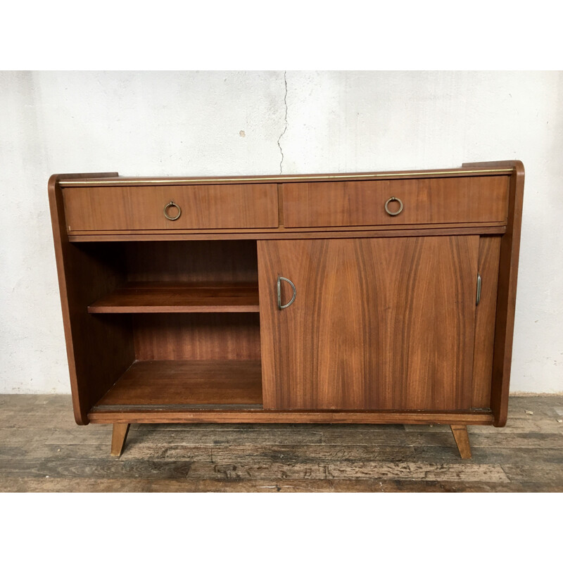 Vintage walnut sliding door sideboard, Scandinavian 1950s