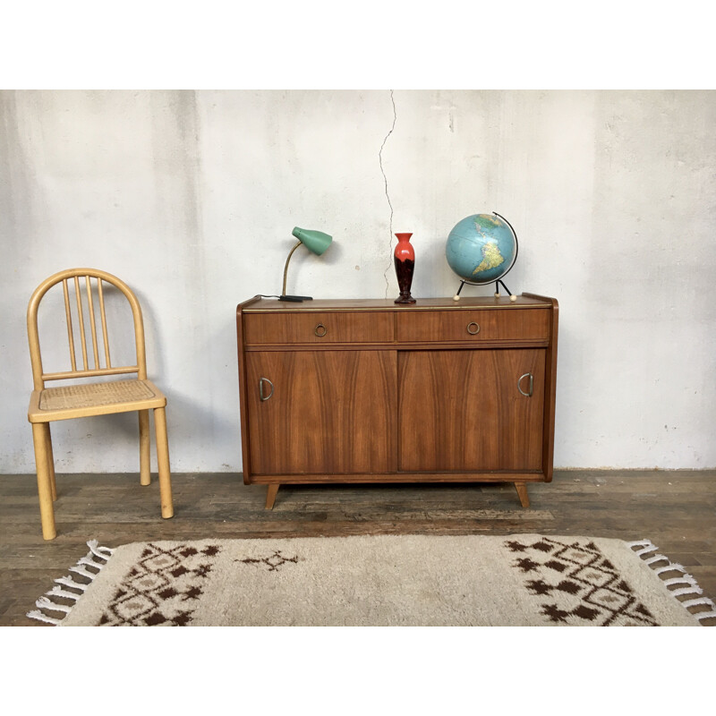 Vintage walnut sliding door sideboard, Scandinavian 1950s