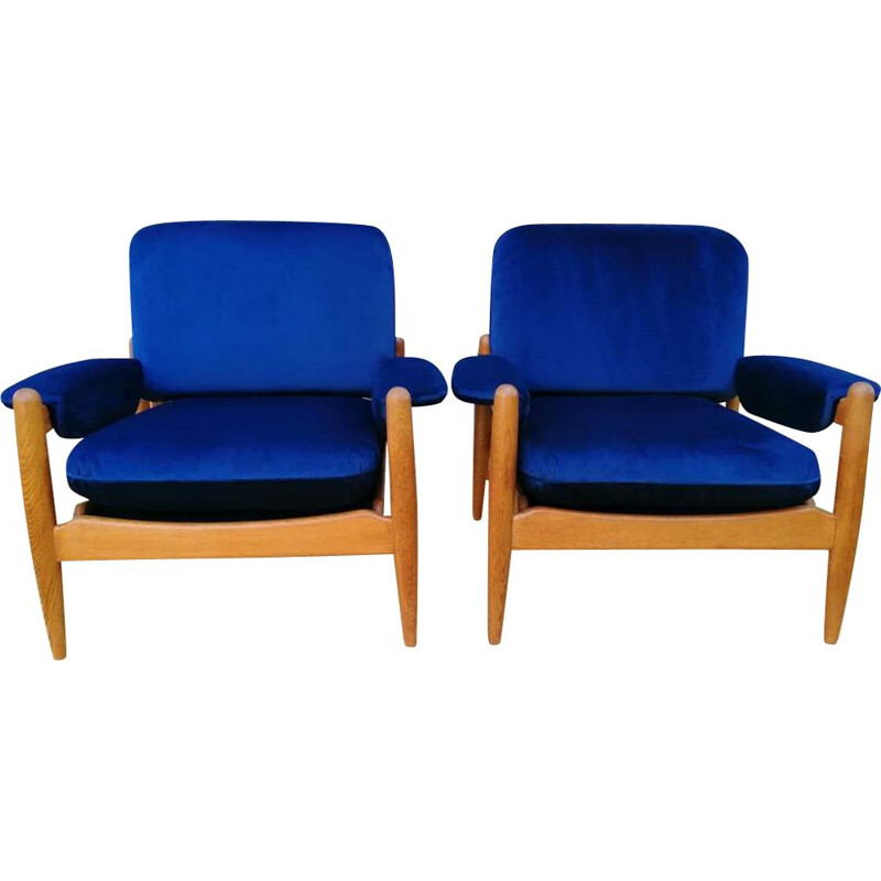 Pair of vintage blue Armchairs, Scandinavian 1960s