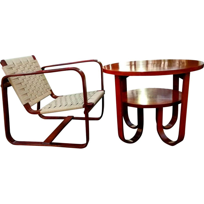 Vintage salontafel en fauteuil set door Giuseppe Pagano voor Gino Maggioni, 1940