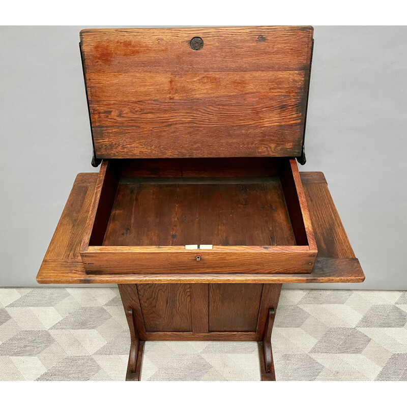 Bureau vintage de commis avec couvercle relevable et armoire