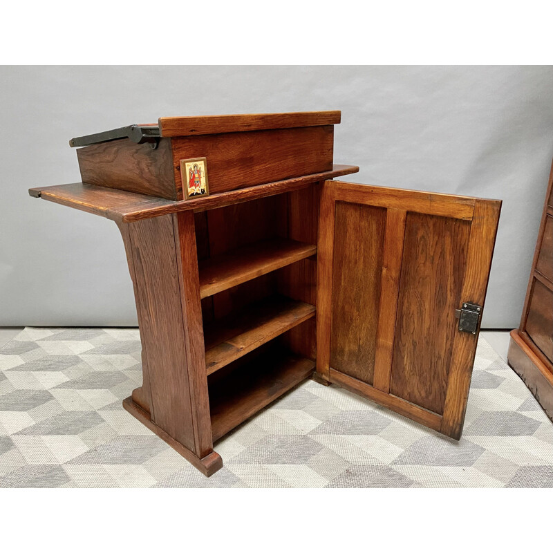 Bureau vintage de commis avec couvercle relevable et armoire