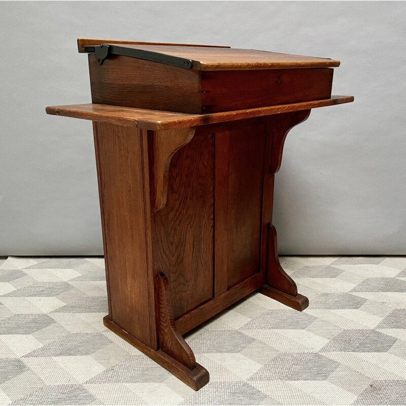 Bureau vintage de commis avec couvercle relevable et armoire