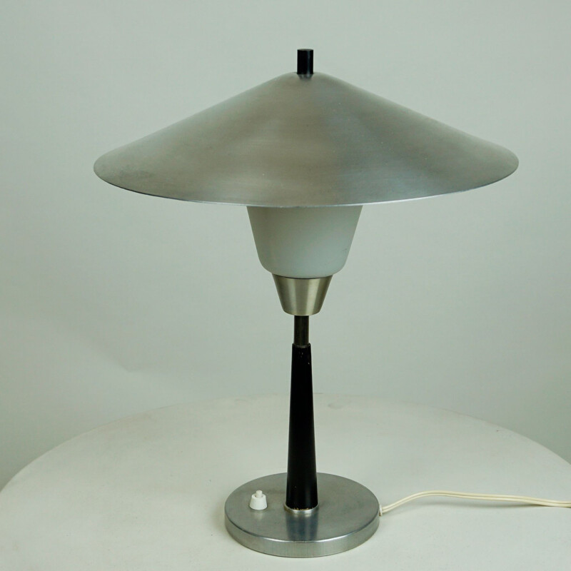 Vintage-Tischlampe aus Aluminium und Opalglas von Fog