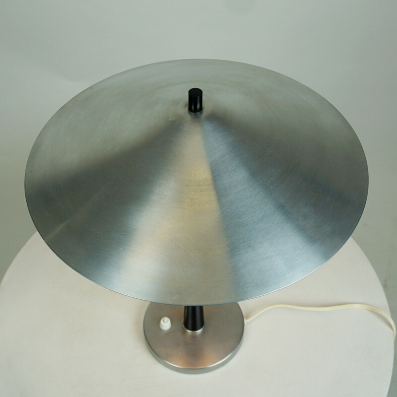 Vintage Aluminum and opaline Glass Table Lamp by Fog & Morup, Denmark 1960s