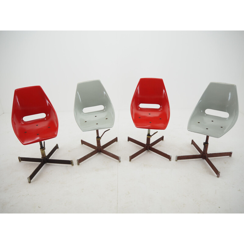 Conjunto de 4 cadeiras industriais vintage, 1960