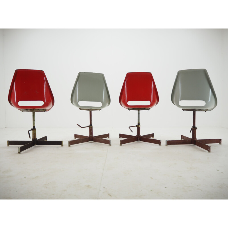 Set van 4 vintage industriële stoelen, 1960