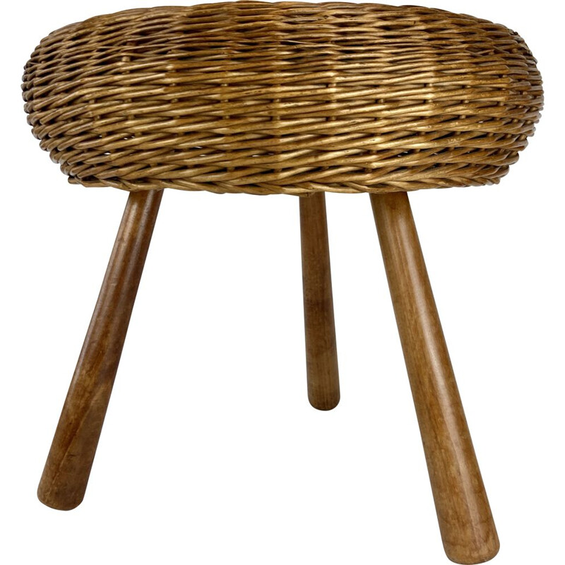 Vintage Wicker Side table  Stool by Tony Paul