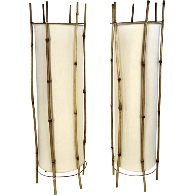 Pair of vintage Bamboo floor lamps, France 1950s