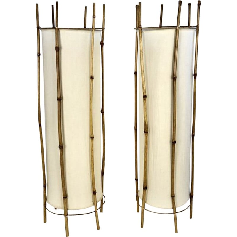 Paire de lampadaire vintage Bamboo, France 1950